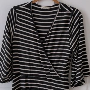 Faux wrap dress w/ bell sleeve